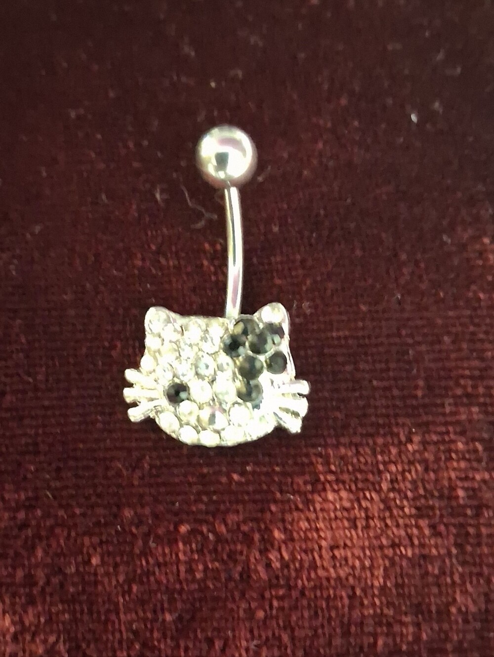 Silver Crystal Cat Belly Button Ring